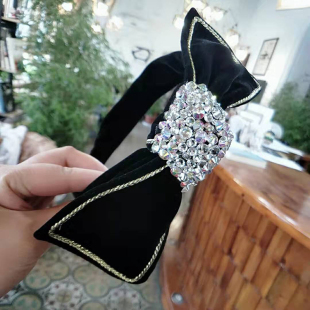 韩版ins 高档金丝绒金线水钻蝴蝶结可移动发箍大肠圈发绳发卡发圈