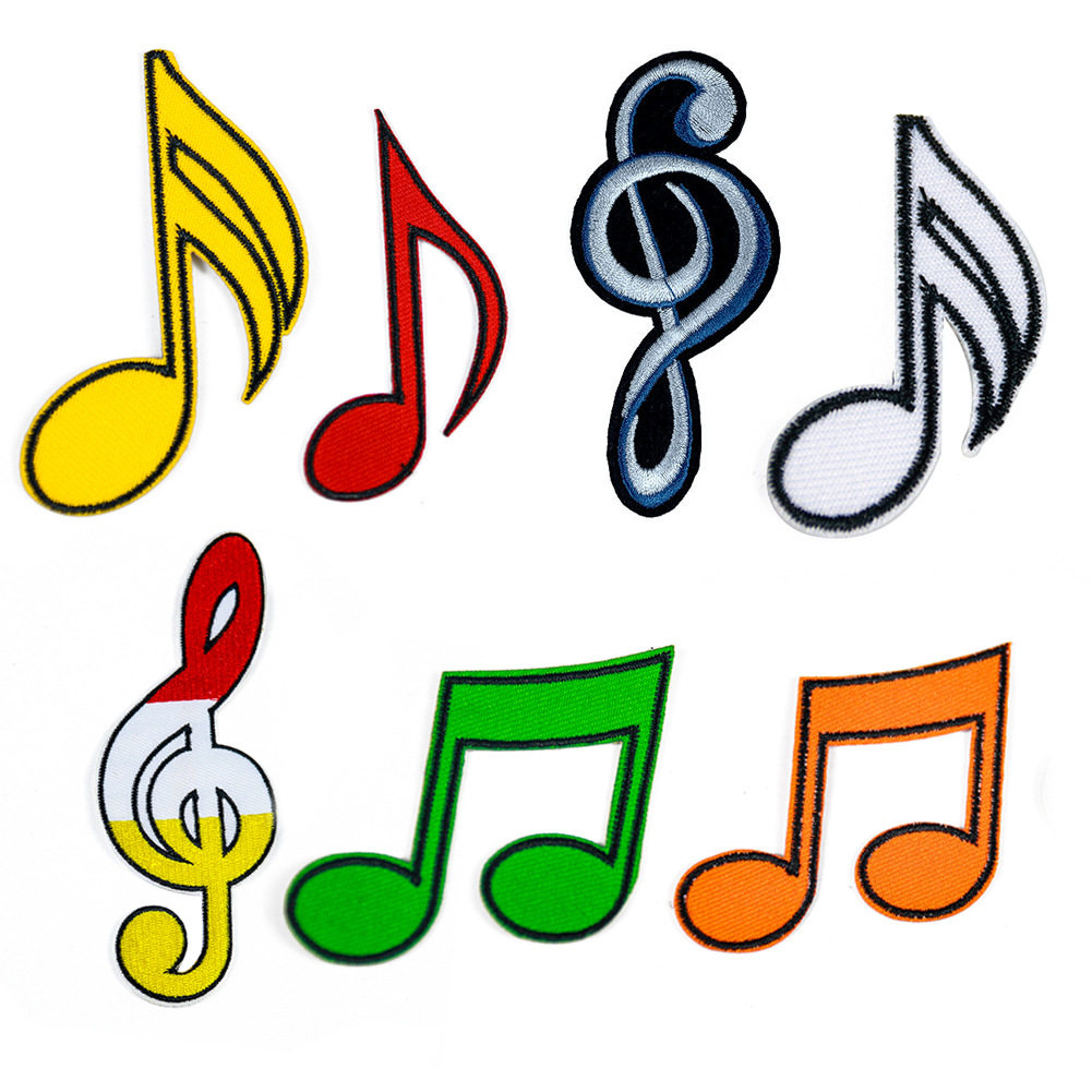 时尚音符五线谱符号刺绣布贴 黑白红黄绿纯色背胶熨烫衣服补丁贴