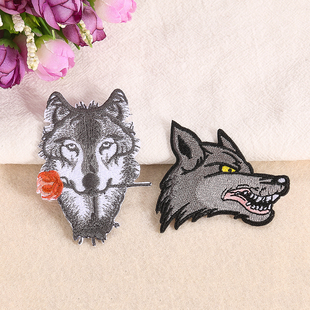 精美高端绣花徽章狼头玫瑰刺绣布贴牛仔衣服裤子装饰贴花diy补丁