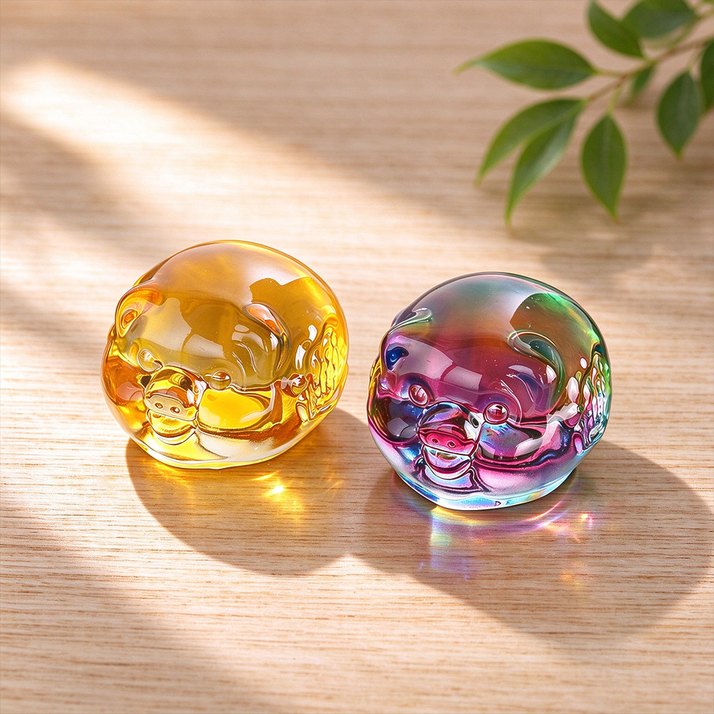 琉璃小金猪摆件 七彩幻彩水晶福猪 生肖猪桌面茶宠家居车载小摆设