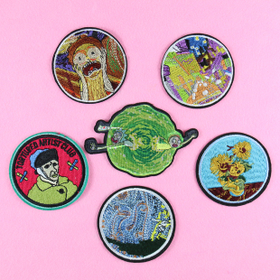 辅料个性 油画布贴服装 diy补丁贴背胶 美国动漫梵高 卡通刺绣章