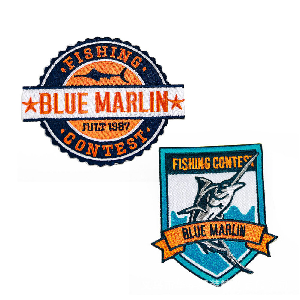 时尚钓鱼达人贴布修补贴牛仔羽绒装饰刺绣辅料贴花裤补丁徽章布贴