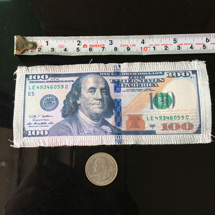 创意美金钞票刺绣布贴100美元印花服装书包鞋帽DIY缝纫辅料无背胶