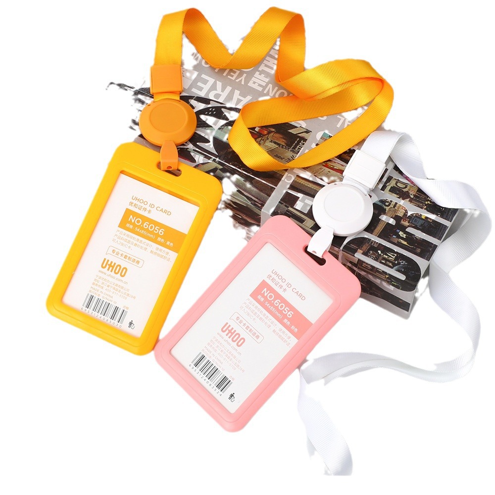 正品优和6056单面透明卡套员工会议胸牌校园学生公交卡套挂绳环保