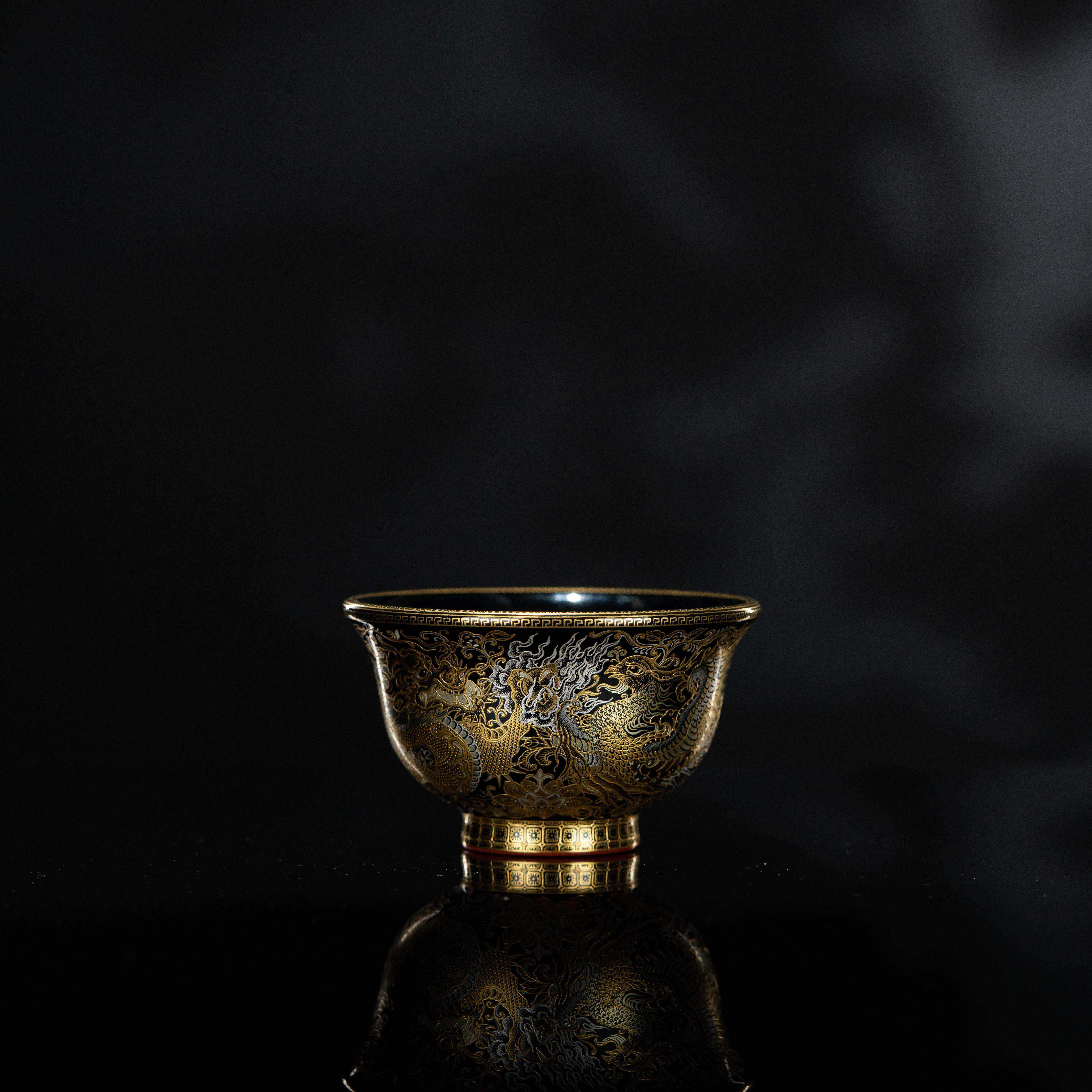 溢珍堂 堆金龙凤呈祥压手杯 120cc 瓷器茶周边茶具