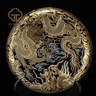 溢珍堂 瓷器 金龙升渊·双龙戏珠雕刻壶承 直径21.2cm