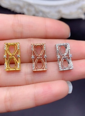 s925银饰吊坠空托5*7水滴双石款简单时尚清新秀气百搭精工日韩