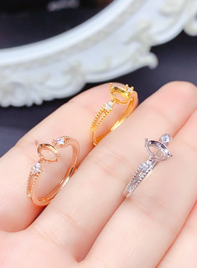 S925银活口戒托时尚简约气质女戒椭圆4*6mm