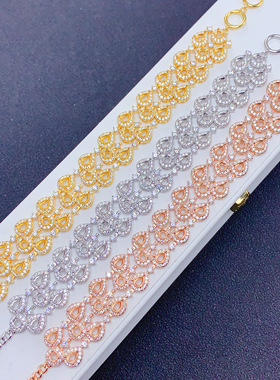 S925银手链空托椭圆形3times3×4mm女手链托镶嵌钻石手链托