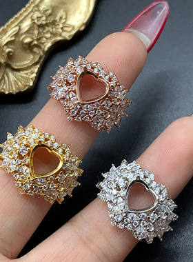s925银豪华款满钻大气设计款爱心空托心8mm镶宝石心形空托r2100