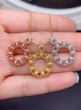 s925银饰吊坠空托圆 3mm 甜甜圈简单时尚清新秀气百搭精工日韩