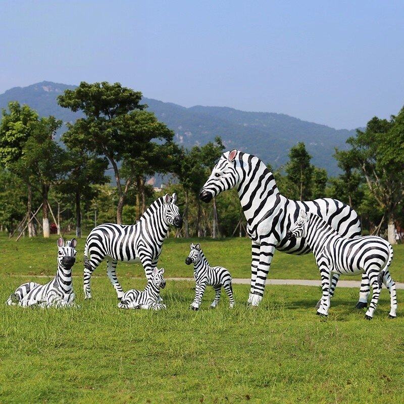 仿真斑马雕塑玻璃钢动物落地摆件户外花园庭院园林小品景观装饰