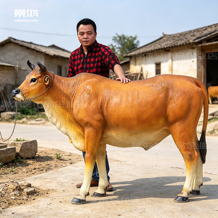 仿真牛模型玻璃钢黄牛雕塑摆件农耕文化草坪景观牛肉火锅门店装饰