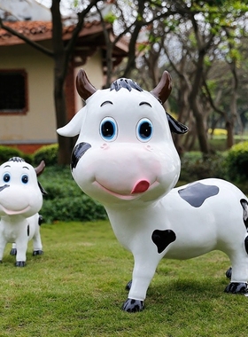 玻璃钢卡通动物雕塑奶牛摆件