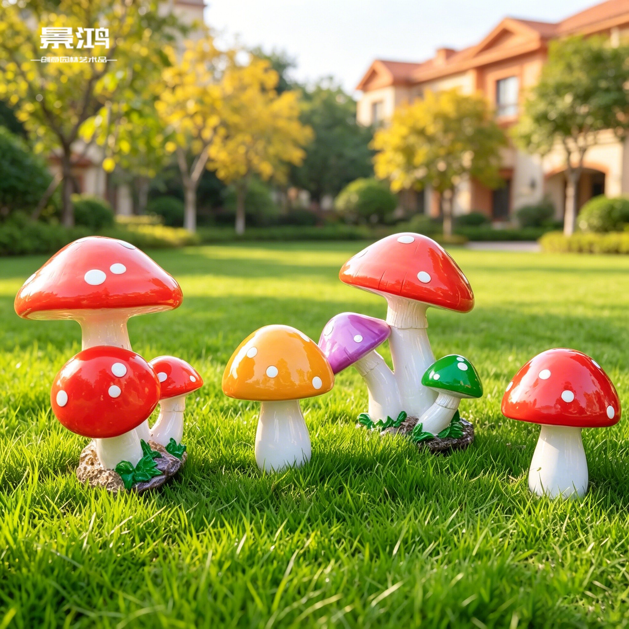 户外卡通蘑菇落地摆件别墅小区花园玻璃钢雕塑幼儿园绿植造景装饰
