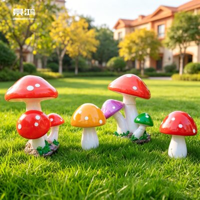 户外卡通蘑菇落地摆件别墅小区花园玻璃钢雕塑幼儿园绿植造景装饰