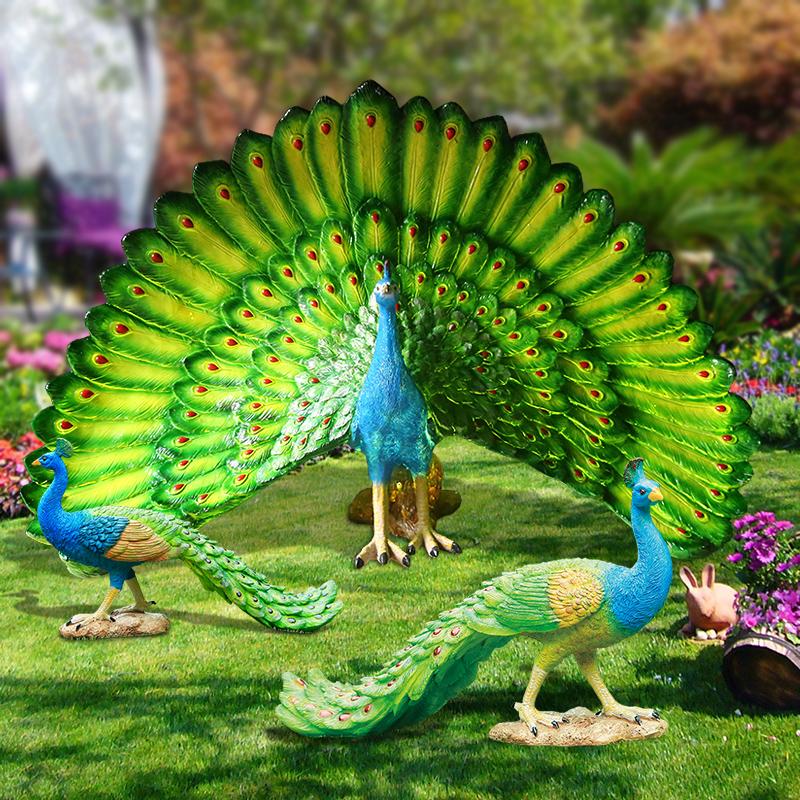 孔雀开屏摆件玻璃钢仿真动物