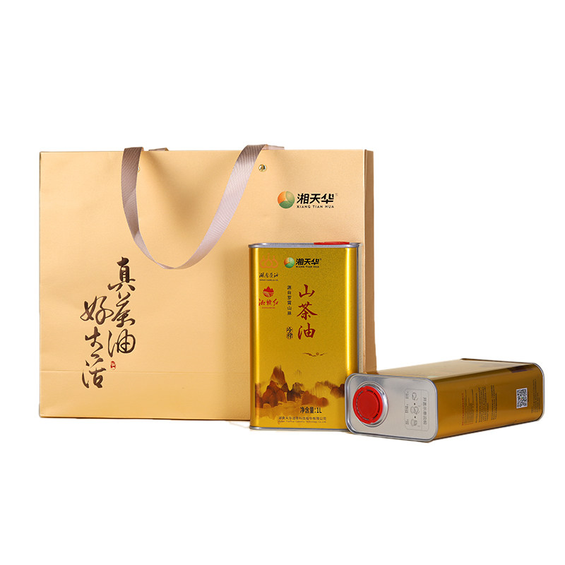 湘天华有机冷榨山茶油金罐礼盒图片