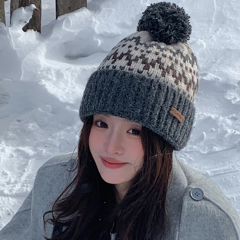 定制原创复古费尔岛风针织帽子女