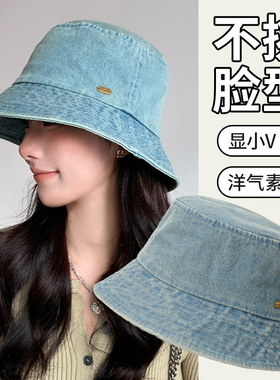 牛仔渔夫帽女2026新款日系水洗蓝色夏季春秋季秋冬季遮阳防晒帽子