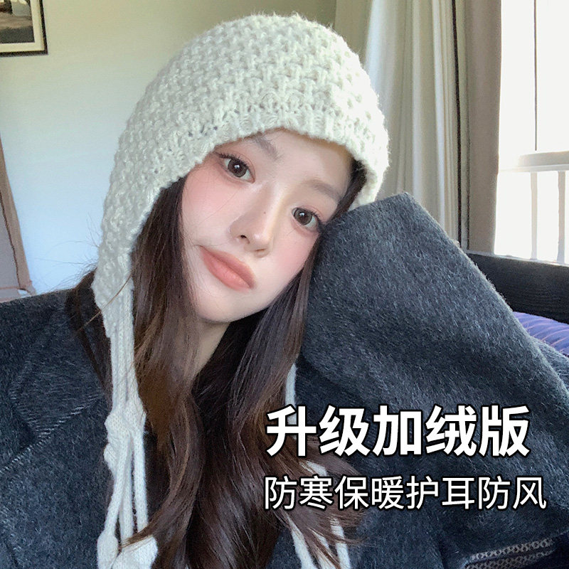 包头钩花镂空针织帽子女秋冬天毛线冷帽女款春夏加厚加绒保暖护耳