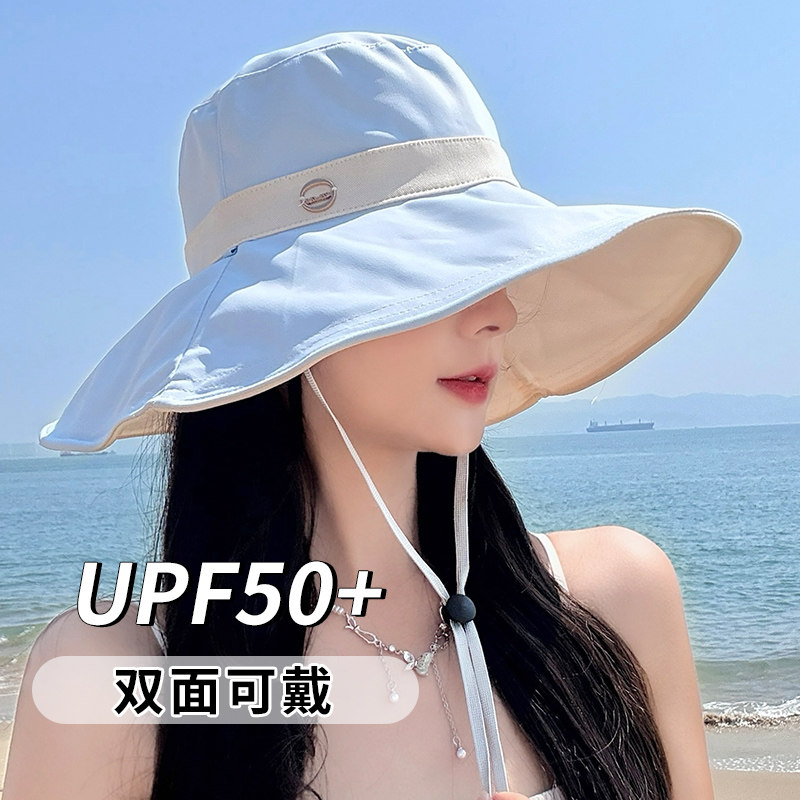 双面超大帽檐渔夫帽女夏天户外帽子遮阳防晒防紫外线可折叠太阳帽