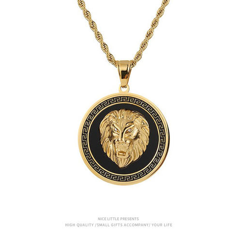NYUK/恩尤奇 潮牌不锈钢圆牌狮头吊坠项链HIPHOP男士嘻哈饰品