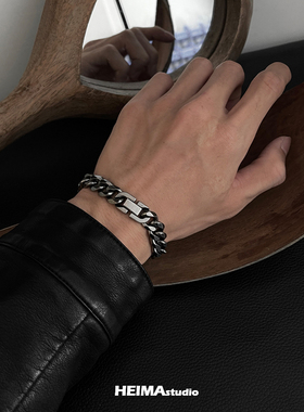 复古做旧古巴手链男生潮嘻哈小众设计感情侣款钛钢孤品配饰女