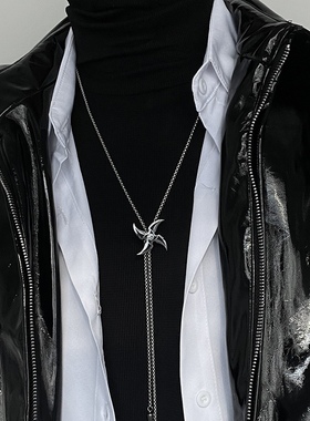 原创项链男潮小众设计感吊坠嘻哈风欧美简约钛钢毛衣链男长款痞帅