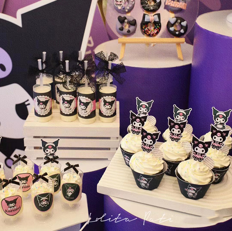 库洛米甜品台蛋糕装饰插件生日蛋糕推推乐贴纸黑紫色烘焙生日插牌