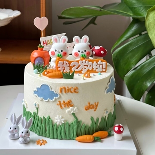 兔宝宝生日蛋糕装饰插件可爱小兔子摆件eva胡萝卜森系红蘑菇配件