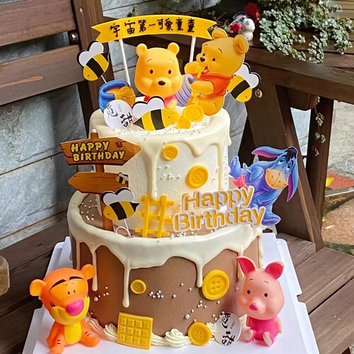 网红维尼熊生日蛋糕装饰