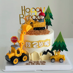 饰摆件工程车挖掘机挖土机推土机儿童生日蛋糕插件 挖机男孩蛋糕装