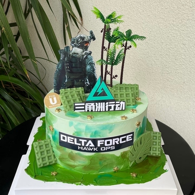 三角洲行动生日蛋糕装饰插件特种兵摆件塑料椰子树龟背叶硅胶模具