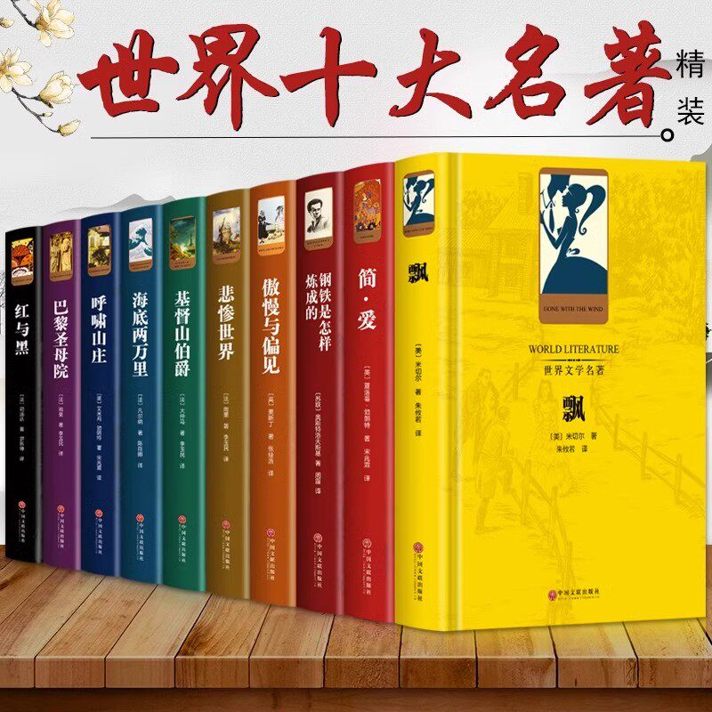 【世界十大名著全10册】正版包邮巴黎圣母院飘我的大学童年红与黑呼啸山庄在人间 简.爱傲慢与偏见复活世界名著中文版小说书籍