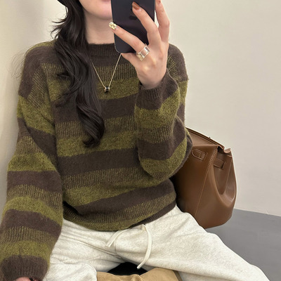 冬天女士条纹慵懒风毛衣可外穿内搭秋冬高级感2025新款打底衫冬季