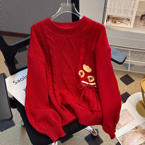 秋冬季新年红色毛衣女2025年新款针织打底衫本命年长袖上衣春装