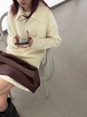 设计师品牌SR时髦翻领慵懒宽松羊毛毛衣女秋冬