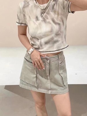 MINNMIA设计师品牌YP辣妹风工装口袋装饰牛仔短半裙女2023