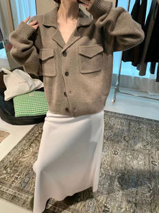设计师品牌yp时髦复古军工装西装裤口袋装饰毛衣开衫女