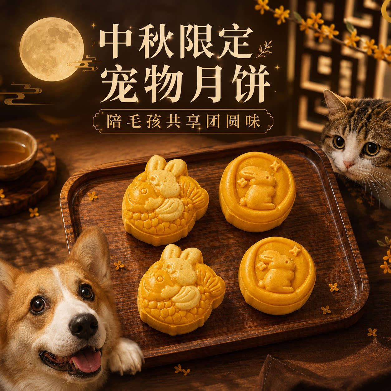 【中秋限定】AI咪宠物月饼大闸蟹型猫狗零食鸡肉三文鱼蛋黄卵磷脂