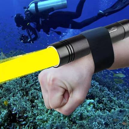 潜水手电筒水下照鱼夜潜防水LED进口L2黄光超亮强光充电户外灯