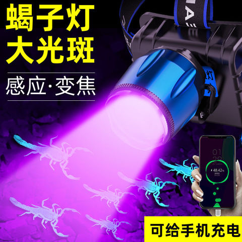 蝎子灯照蝎可充电专业头灯头戴式强光超亮头灯白紫光两用