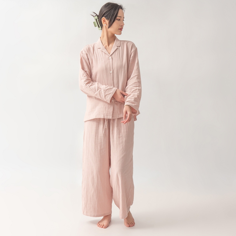 日式良品工坊2025新款家居服沐纱长袖套装纯棉家居服双层纱起居服