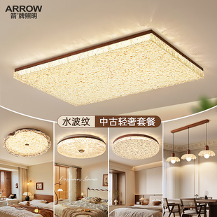 箭牌中古风轻奢高级感客厅灯吸顶灯2026新款 设计师水波纹套餐灯具