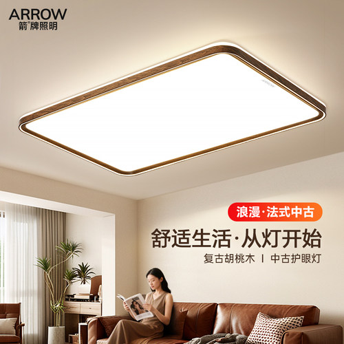 箭牌胡桃木纹客厅吸顶灯护眼灯具