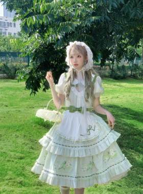 弥生家绿萼梅2.0绿色格子op清新lolita原创cla优雅日常穿搭现货