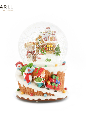 JARLL赞尔水晶球自喷音乐盒平安夜圣诞节灯光八音盒女友生日礼物