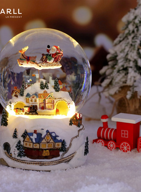 JARLL赞尔水晶球旋转音乐盒平安夜圣诞八音盒女孩告白礼物送女友