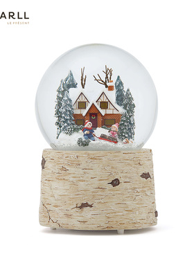 JARLL赞尔水晶球亮灯音乐盒平安夜圣诞节自喷雪花八音盒女友礼物